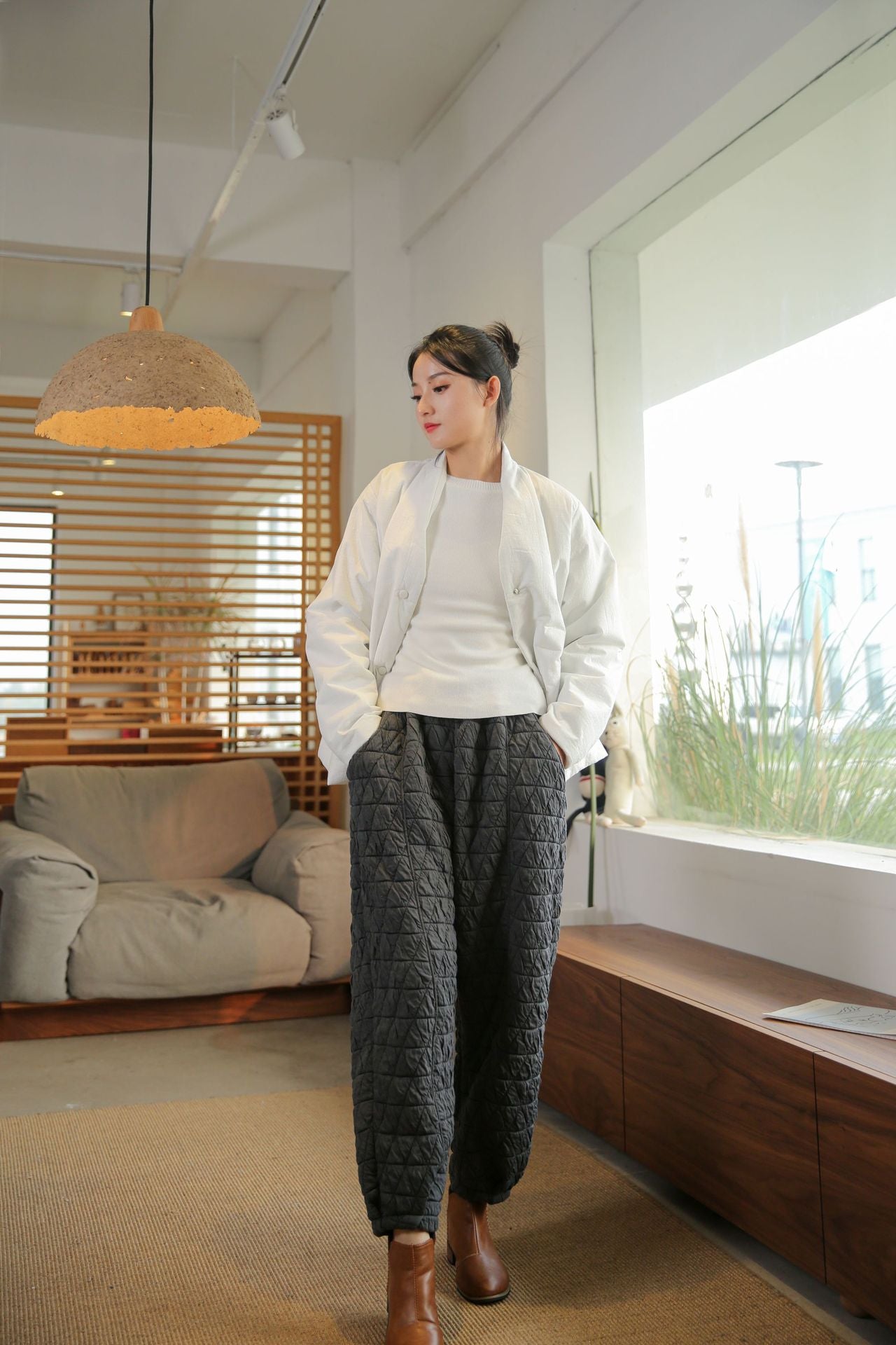 Pantalon en coton lanterne pour femmes, Design de Style artistique, ample, amincissant, décontracté, rembourré en coton épais