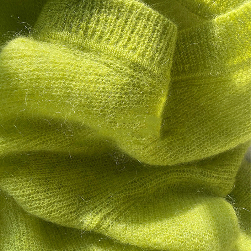 Fashion Fluorescent Green Mohair Sweater For Women