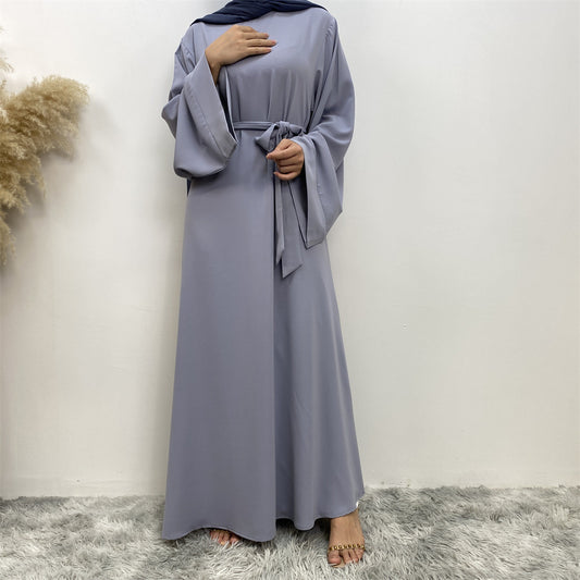 Middle East Dubai Hot Sale Solid Color Lace-up Muslim Dress