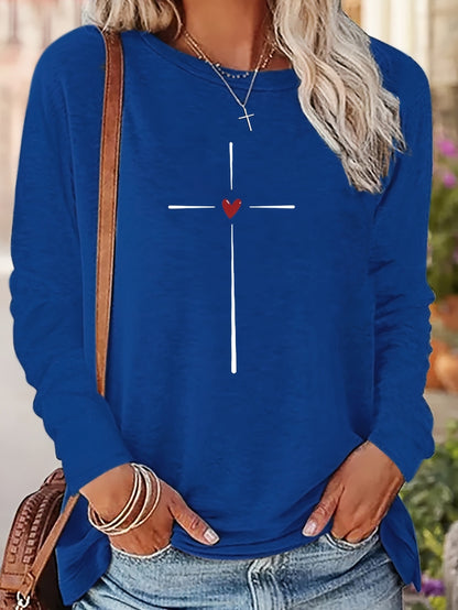 Printed Round Neck Long Sleeve Plus Size Casual Hoodie