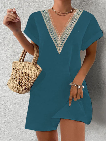 Women's Fashion Casual Lace V-neck Short Sleeve Dress