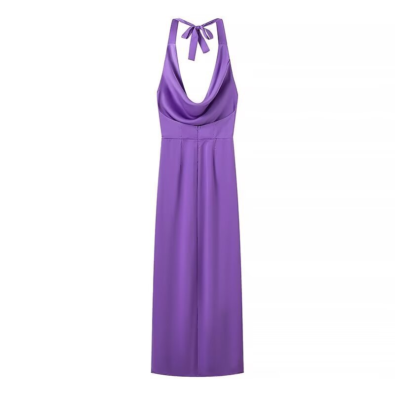 Robe en satin français à col licou pour femme