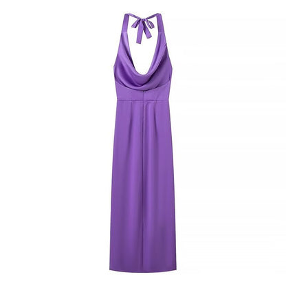 Robe en satin français à col licou pour femme