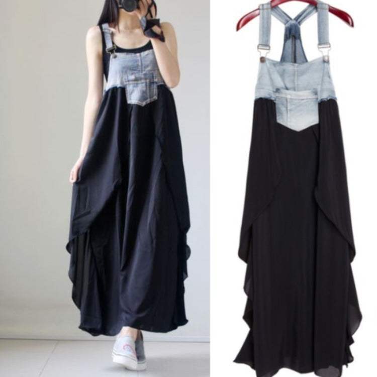 New Fashion Ruffles Long Loose Strap Chiffon Dress