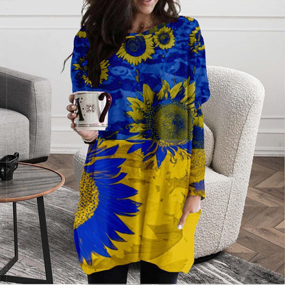 Sunflower Round Neck Fashion Medium Loose Dress