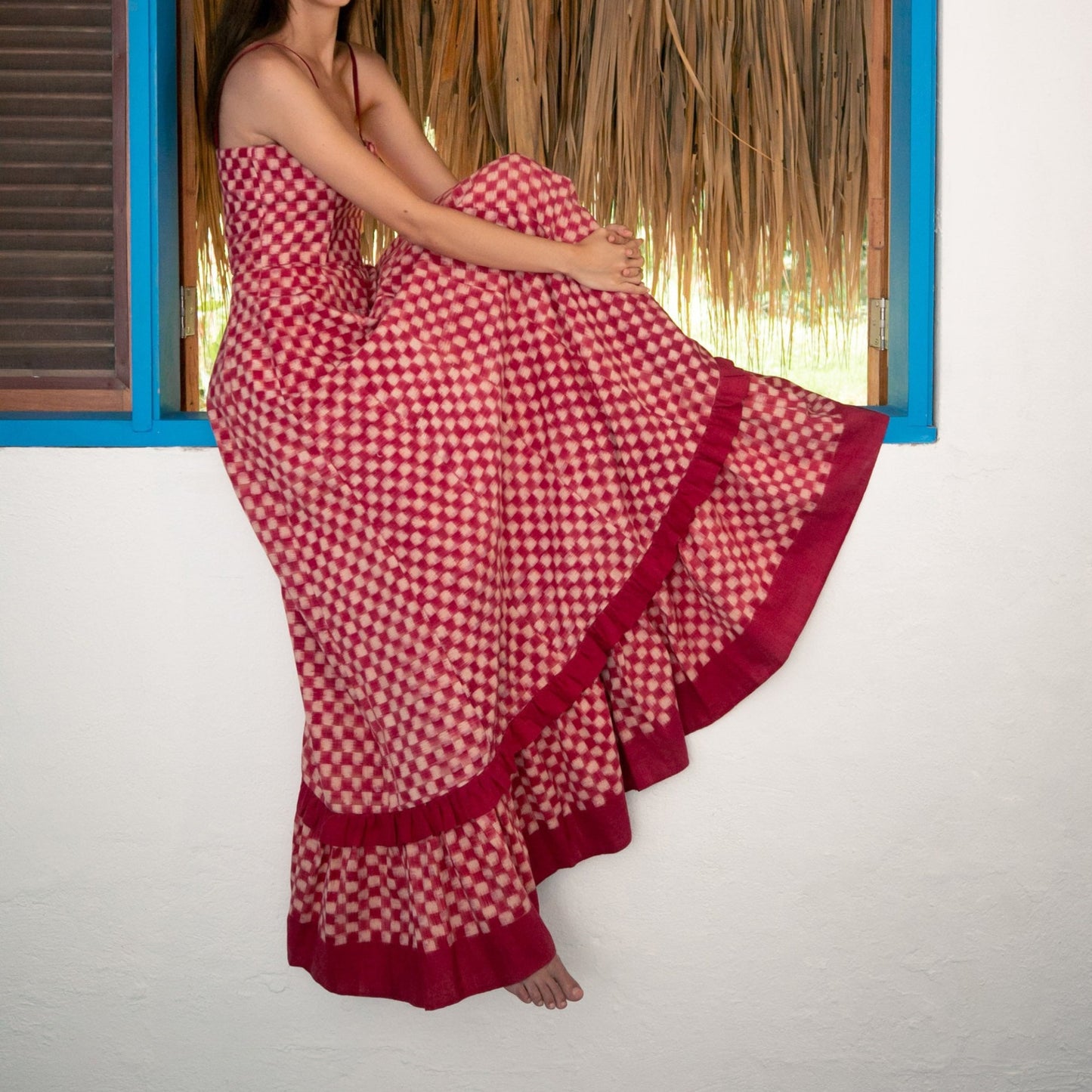 Vestido ajustado a cuadros con tirantes para mujer