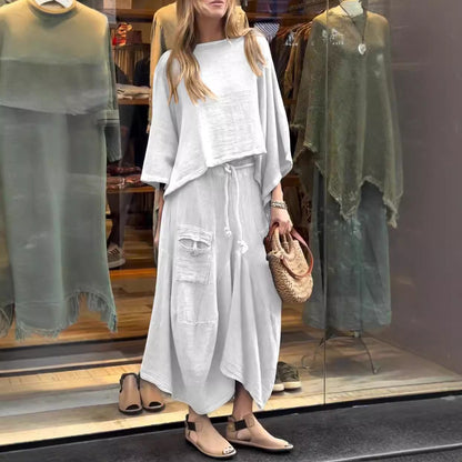 Traje informal de dos piezas con vestido suelto de color sólido