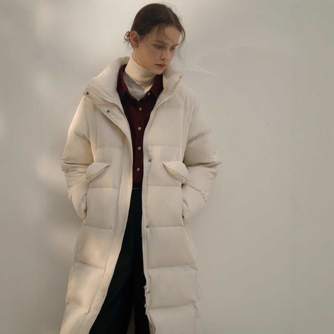 White Duck Down Long Over-the-knee Warm Coat