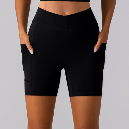 Pantalones cortos deportivos ajustados para levantamiento de cadera y yoga con lijado de doble cara