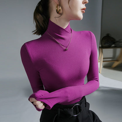 Cross Turtleneck Long Sleeve Slim Bottoming Shirt For Women