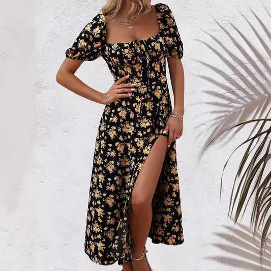 Vestido de gasa estampado informal para mujer para vacaciones