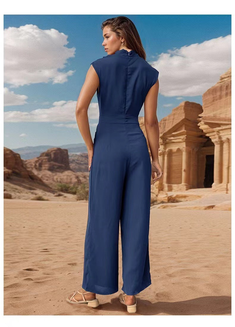 Casual Sleeveless Solid Color Wide Leg Jumpsuit