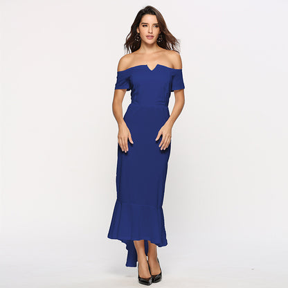 Women's V-neck Off-shoulder Short Sleeve Dovetail Dress