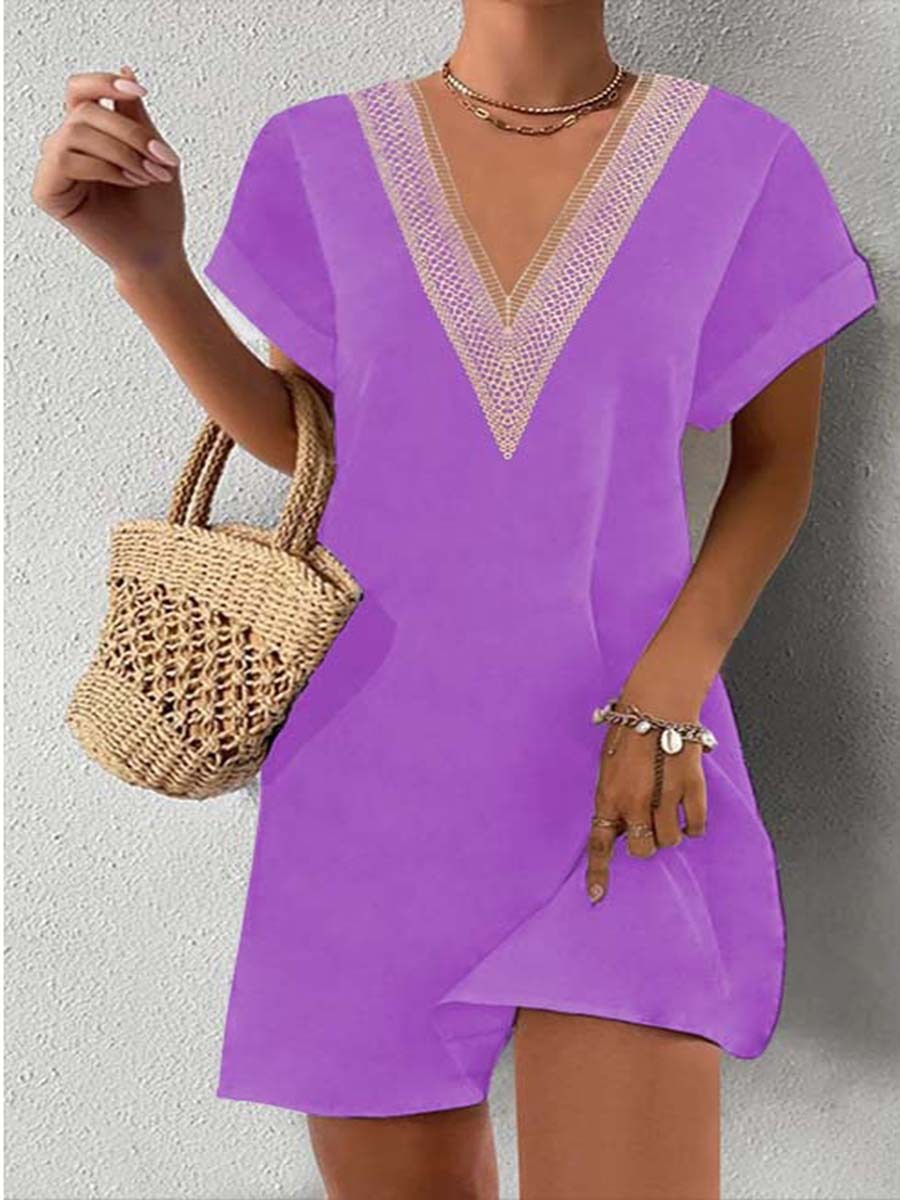 Women's Fashion Casual Lace V-neck Short Sleeve Dress