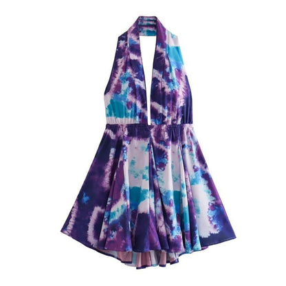 Women's Minimalist Printed Hanging Neck Dress