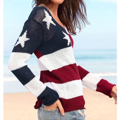 Star Stripes Thin See-through Knitted Top For Women