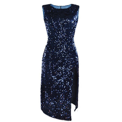 Robe à fente irrégulière à paillettes pour femme