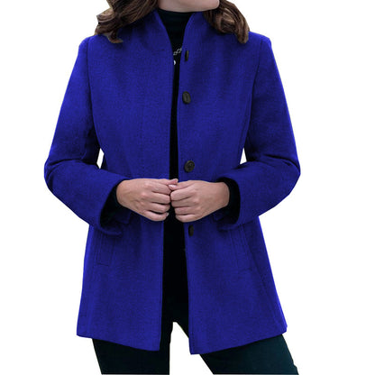 Autumn And Winter Simplicity Long Sleeve Lapel Button Slim-fit Woolen Coat Women