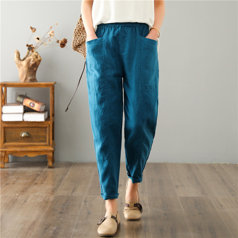 Women's Linen Leisure High Waist Loose Casual Pants