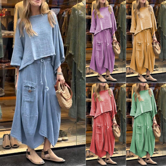 Casual Solid Color Loose Dress Two-piece Suit