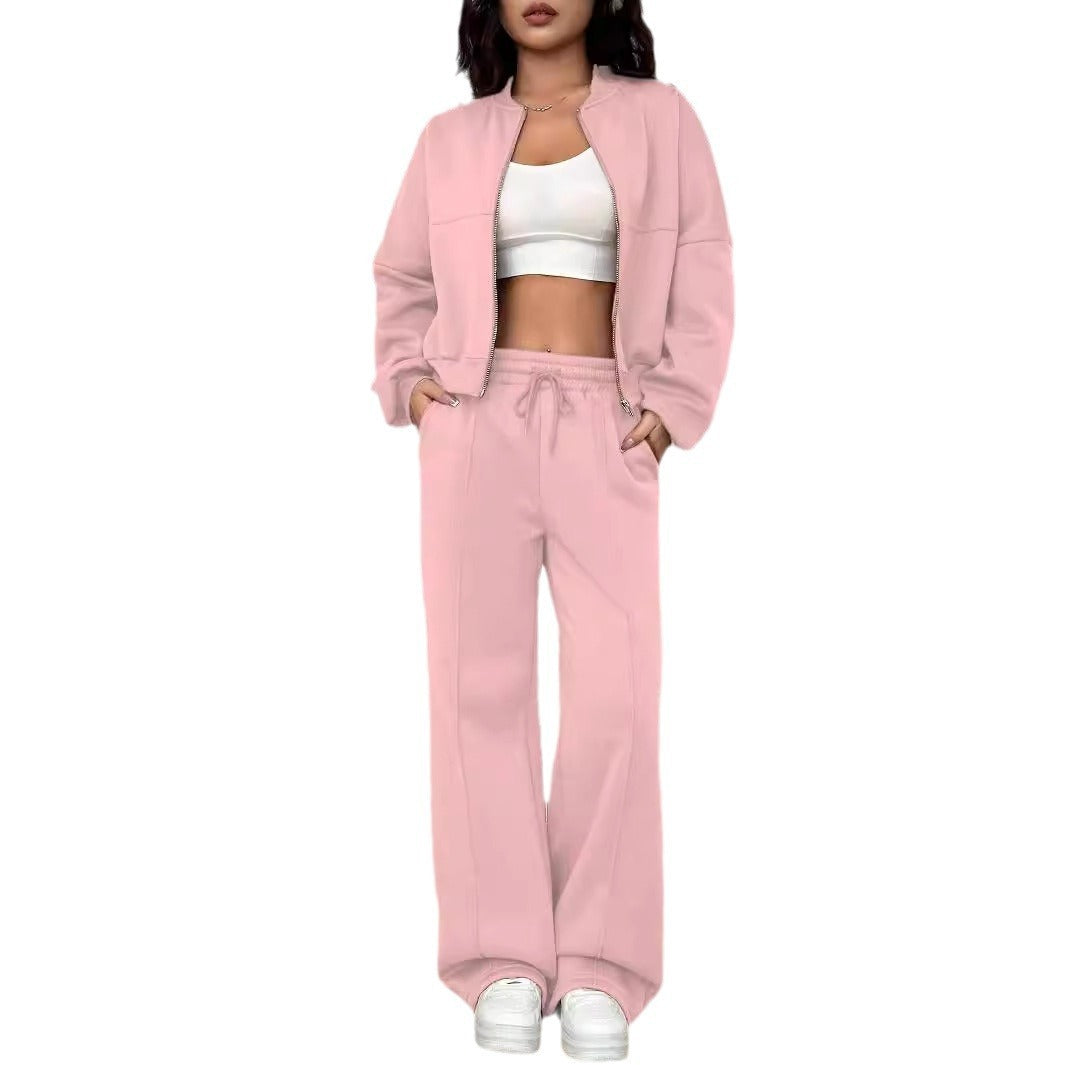 Costume deux pièces élastique slim à fermeture éclair pour femme