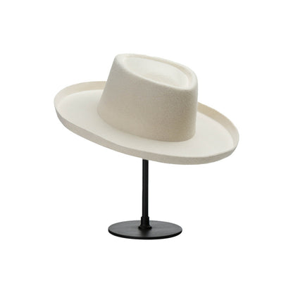 Sombrero de copa de lana de moda simple Gorra de fieltro de lana rizado vintage para mujer