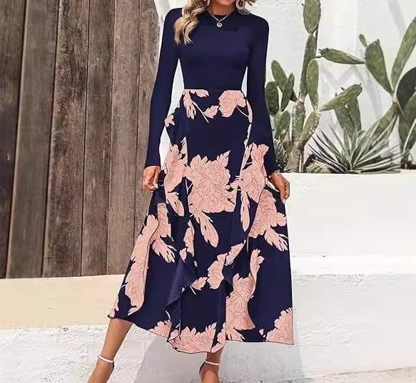 Vestido ajustado con volantes y estampado de patchwork para mujer