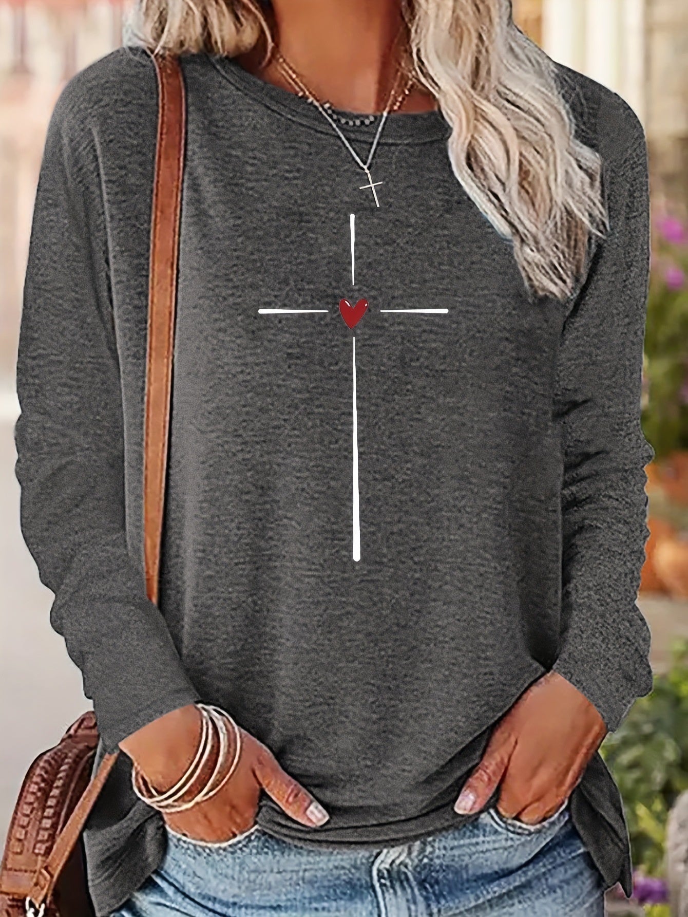 Printed Round Neck Long Sleeve Plus Size Casual Hoodie