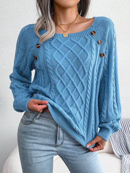 Women's Loose Casual Square Neck Sweater For Autumn And Winter