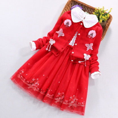 Girls' Suit Two-piece Dress Long-sleeved Sweater