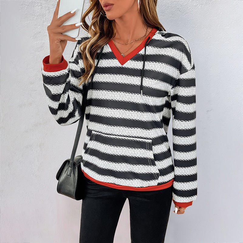 Women's Black And White Striped Sweater Pullover