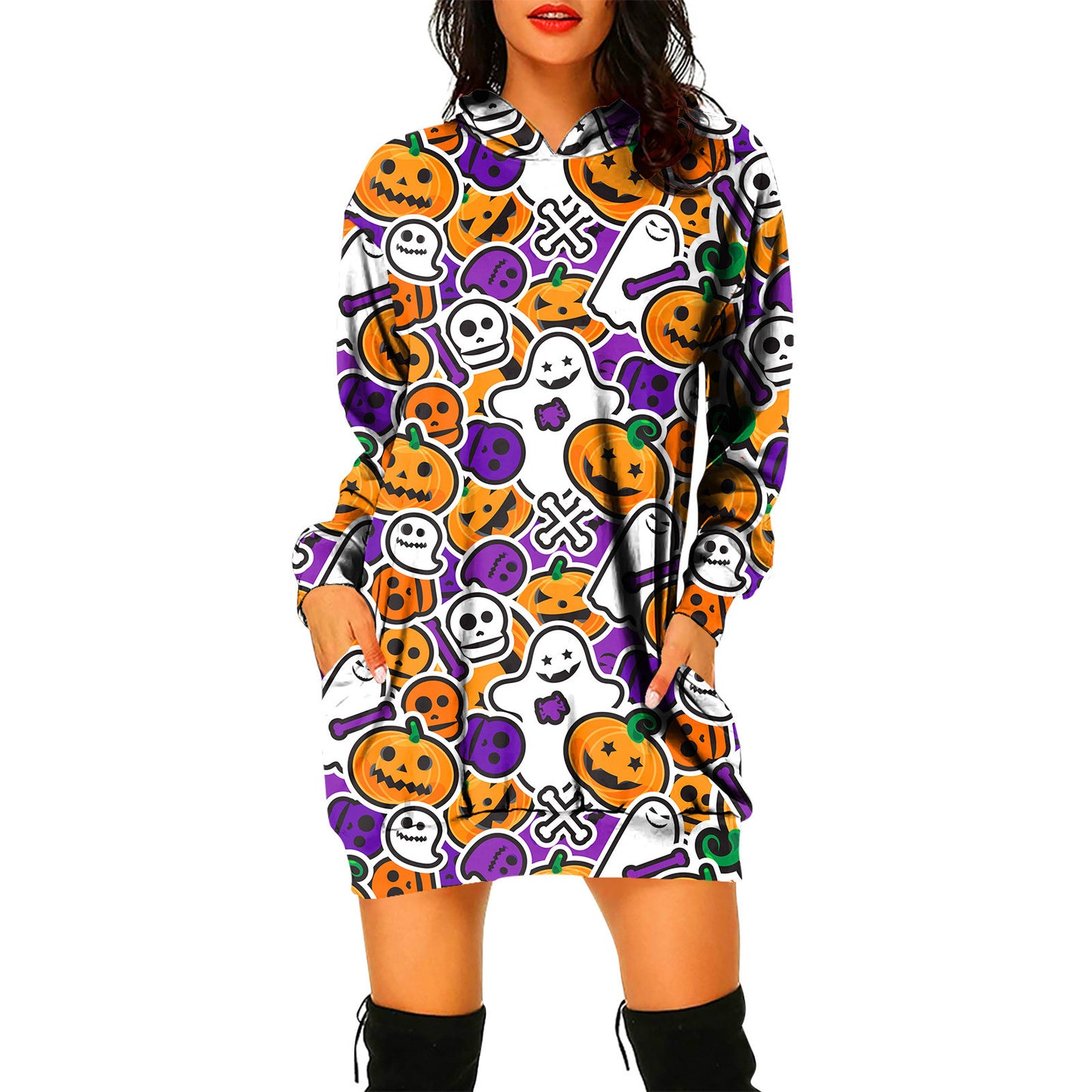 Robe pull à capuche pour femme sur le thème d'Halloween