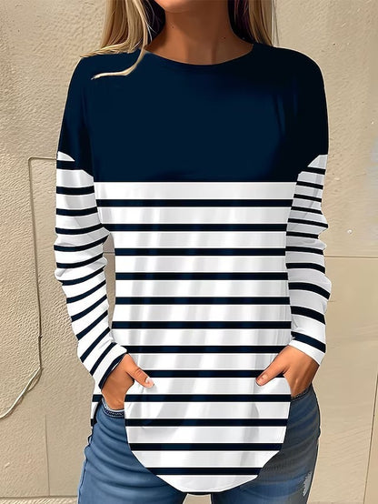 T-shirt à manches longues et col rond pour femme, style décontracté, grande taille