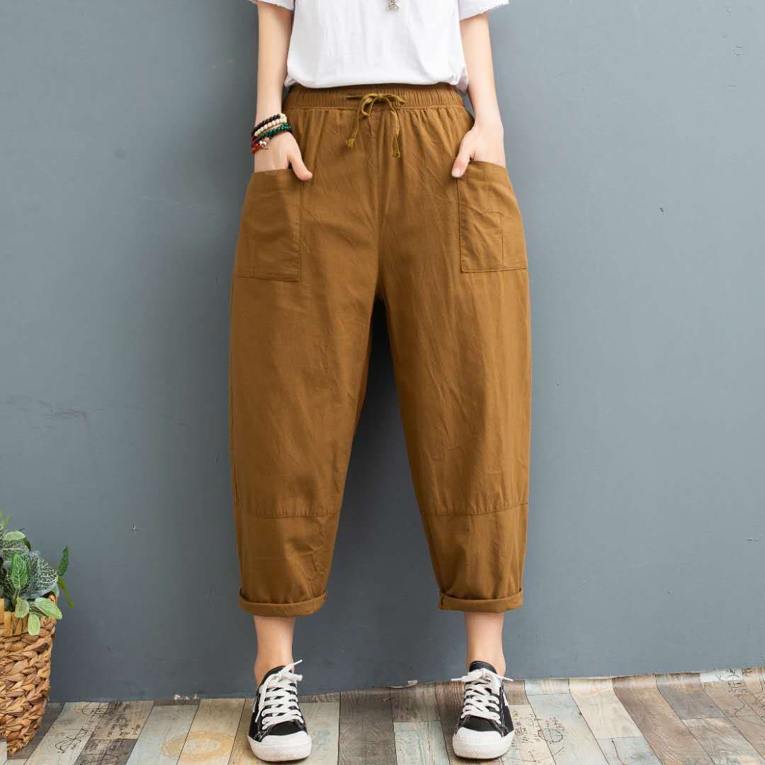 Cropped Pants Printed Plus Size Female Summer Cotton Linen Harem Pants Loose Casual Women's Pants