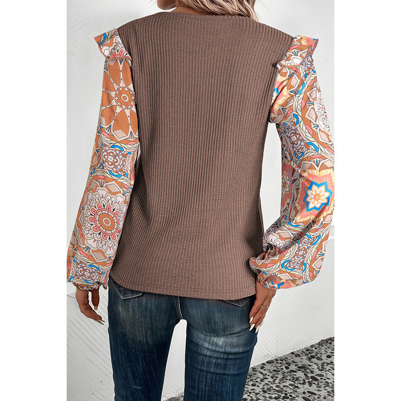 Pull en mousseline à manches florales à la mode pour femmes