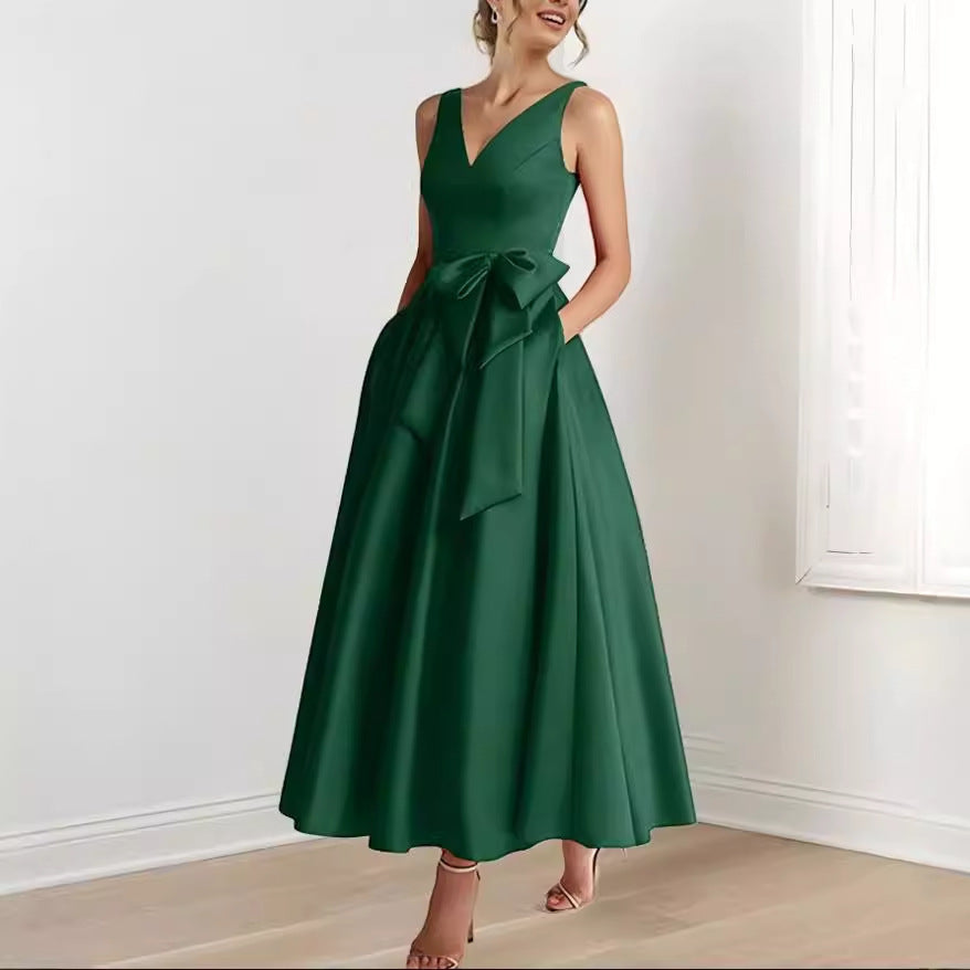 Robe amincissante à col en V pour hôte de fête d'anniversaire, tenue mondaine à porter au quotidien