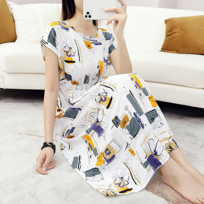 Floral Short Sleeve Dress Elastic And Waisted Slimming