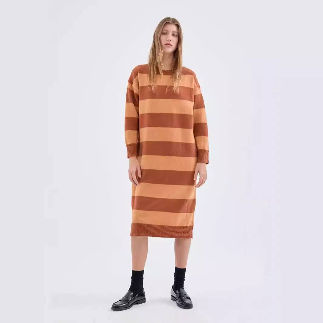 Fashion Ladies Striped Dress Sweater