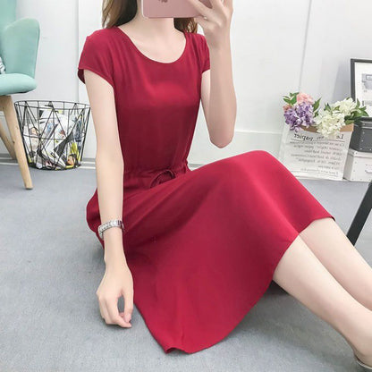 Summer Solid Color Noil Poplin Dress