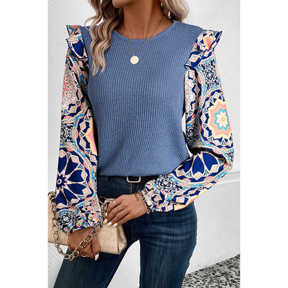 Women's Fashionable Floral Sleeve Chiffon Sweater