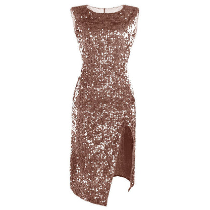 Robe à fente irrégulière à paillettes pour femme