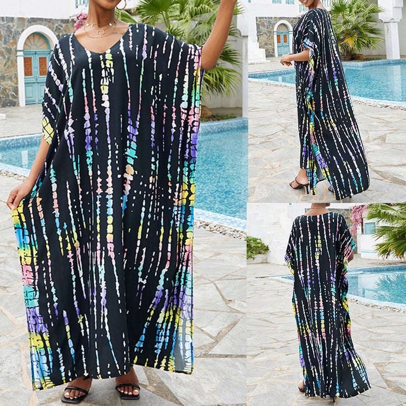 Rayon Tie-dyed Beach Long Dress Sun Protection Shirt