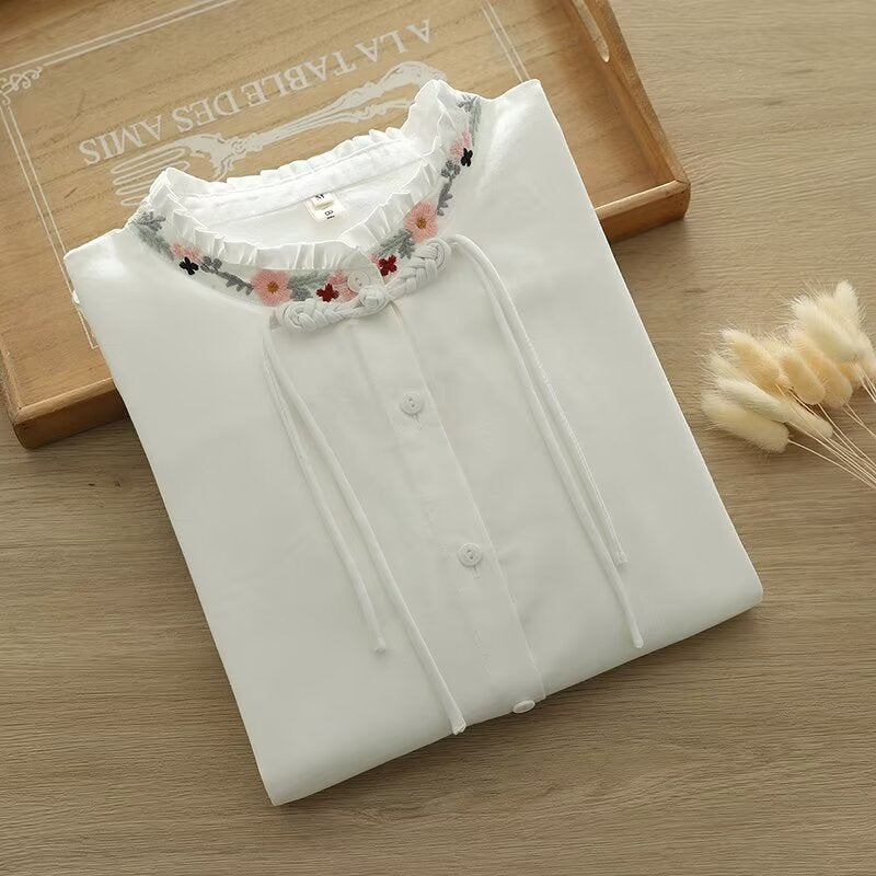 Camisa china de manga larga con botones y nudo chino bordado estilo étnico