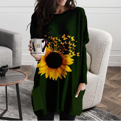 Sunflower Round Neck Fashion Medium Loose Dress