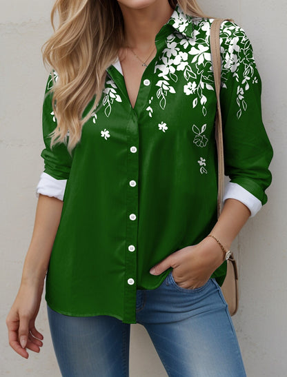 Blusa de manga larga para mujer, nueva, con estampado elegante clásico de ramas de flores en color sólido, cárdigan suelto digital 3D