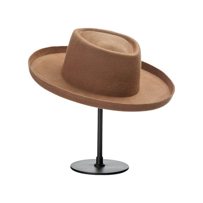 Sombrero de copa de lana de moda simple Gorra de fieltro de lana rizado vintage para mujer