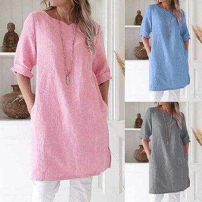 Neck T-shirt Loose Top Comfort And Casual A- Line Dress