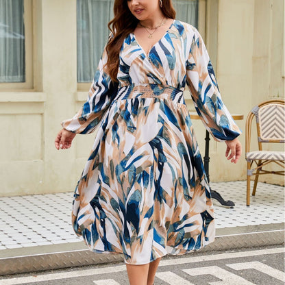 Plus Size Long Sleeve V-neck Dress