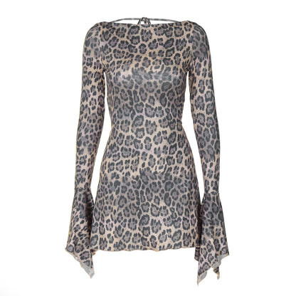 Early Autumn Sexy Slim Fit Classic Leopard Pattern Dress