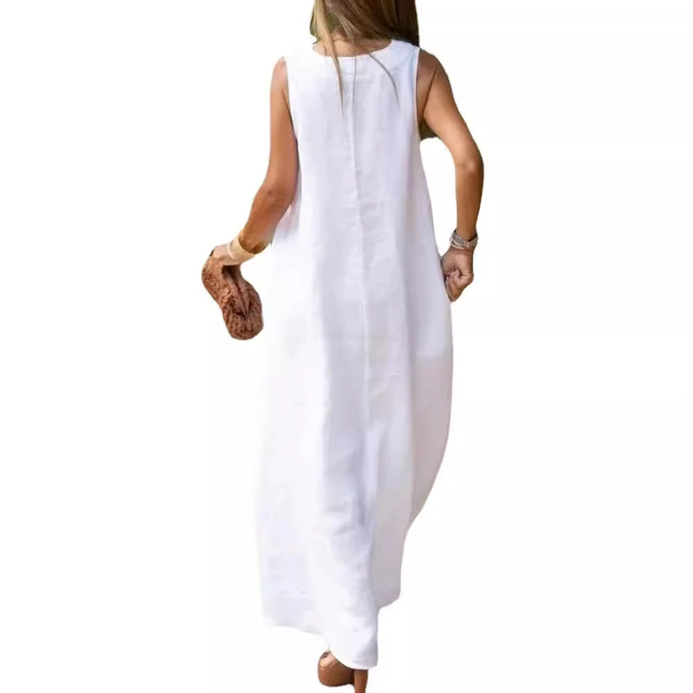 Plus Size White Cotton Linen Dress